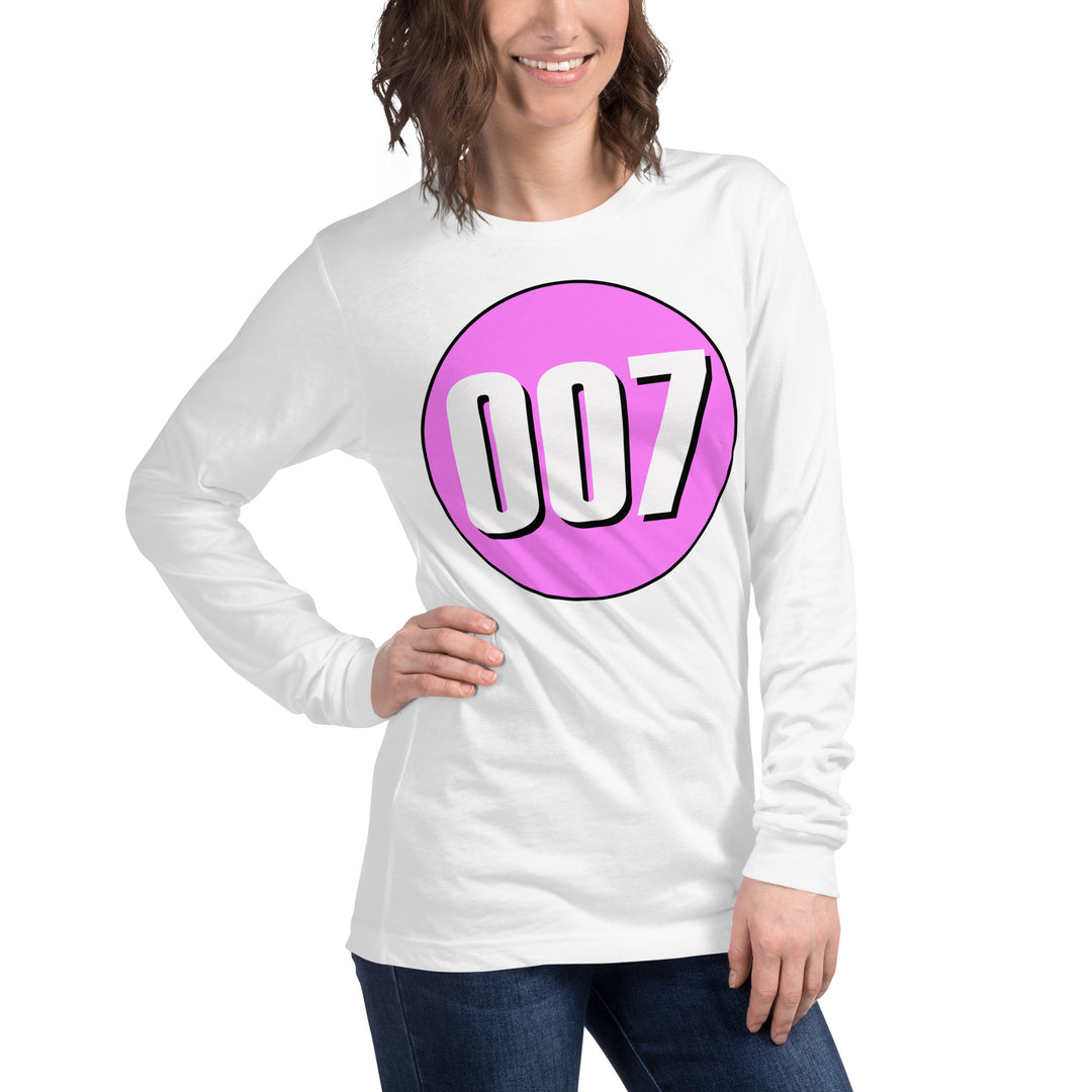 Unisex Long Sleeve Tee: White on Pink 007