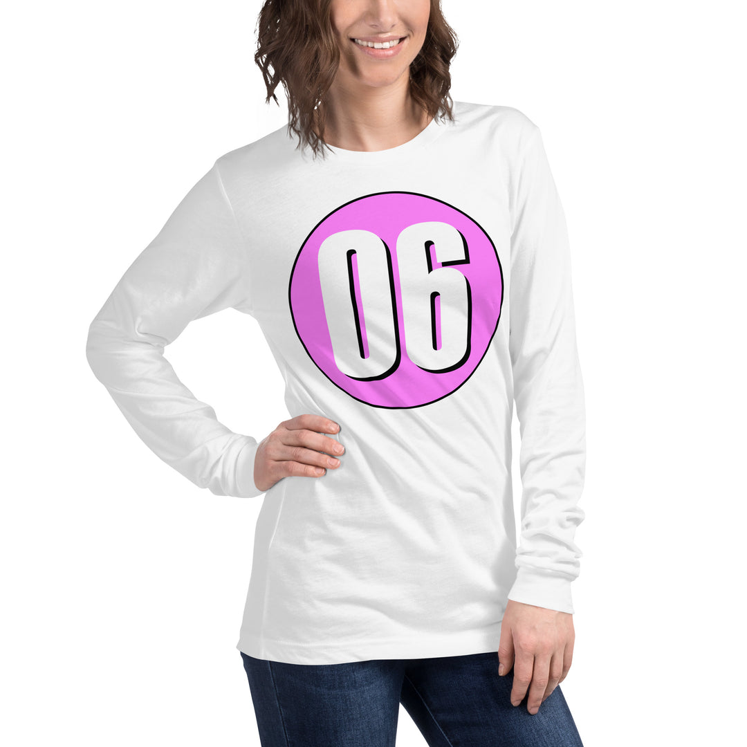 Unisex Long Sleeve Tee: White on Pink 06