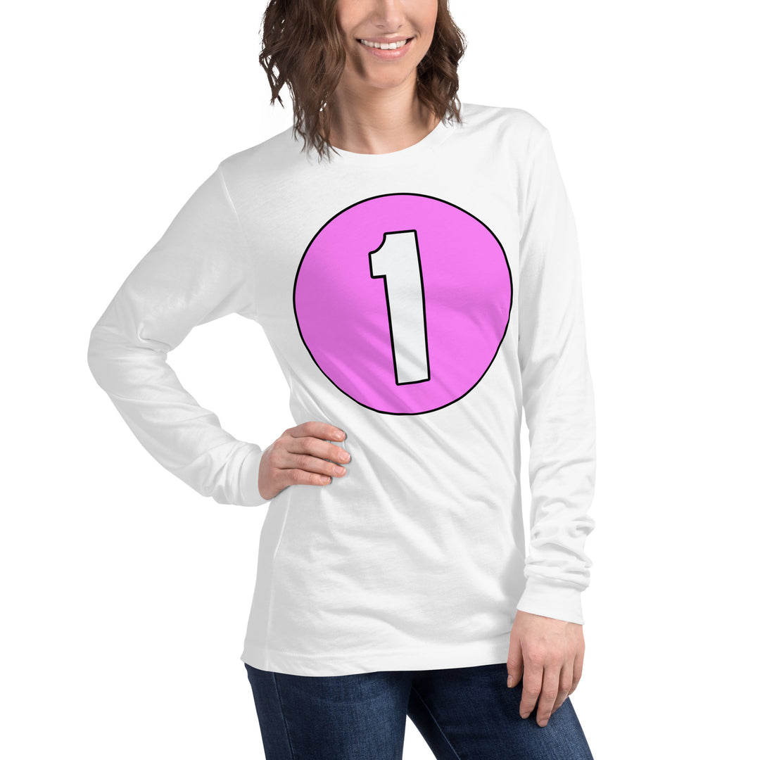 Unisex Long Sleeve Tee: White on Pink 1