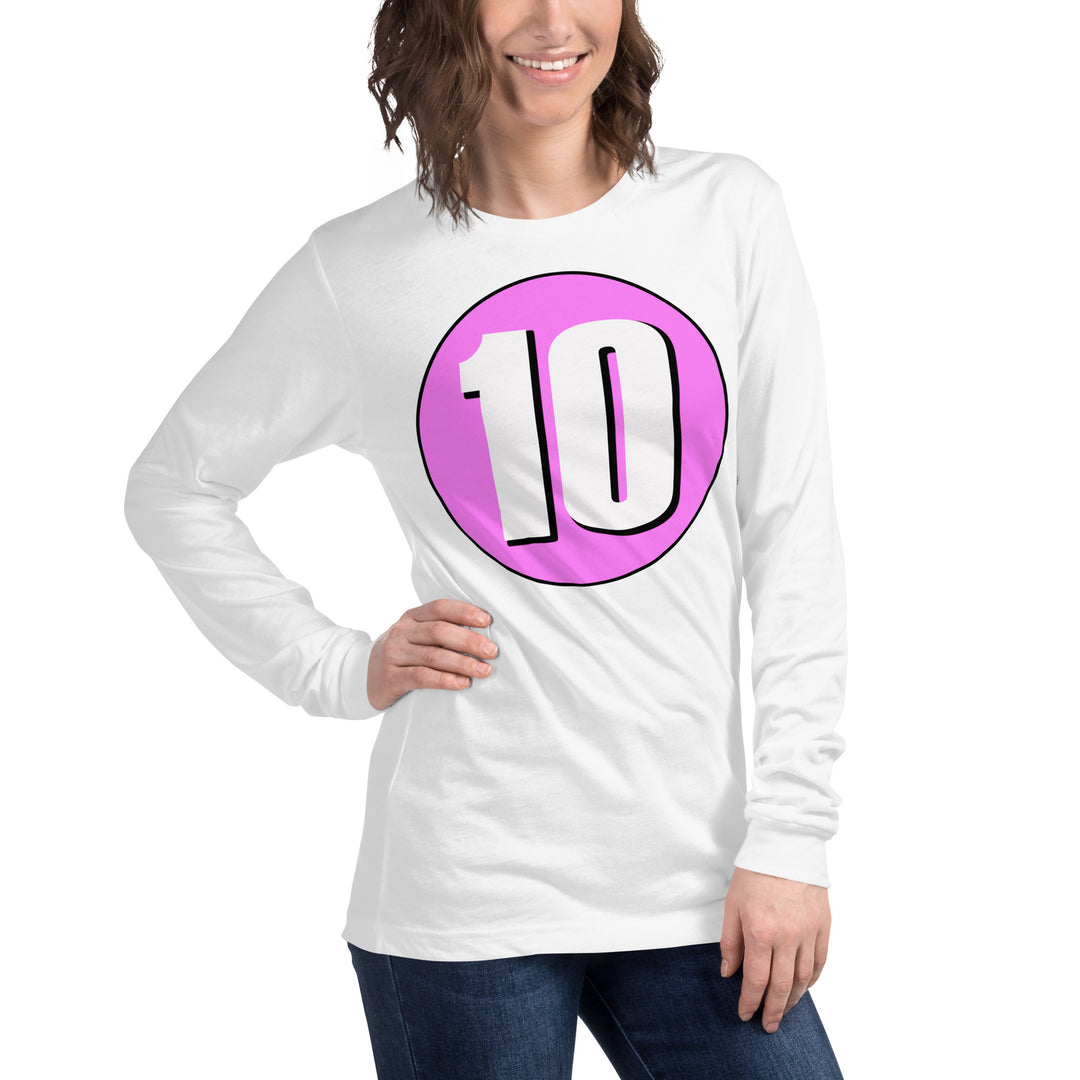 Unisex Long Sleeve Tee: White on Pink 10