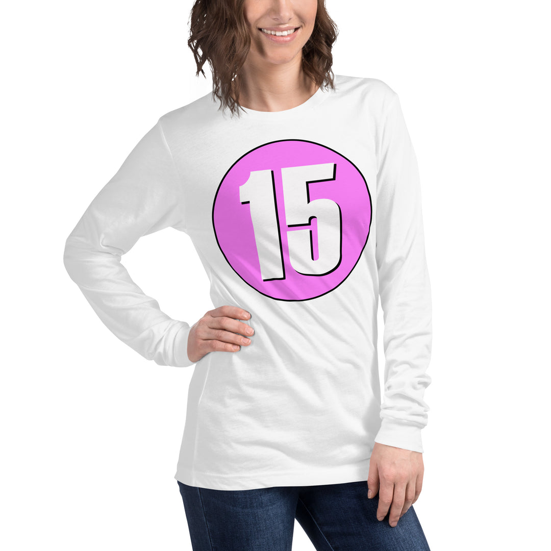 Unisex Long Sleeve Tee: White on Pink 15