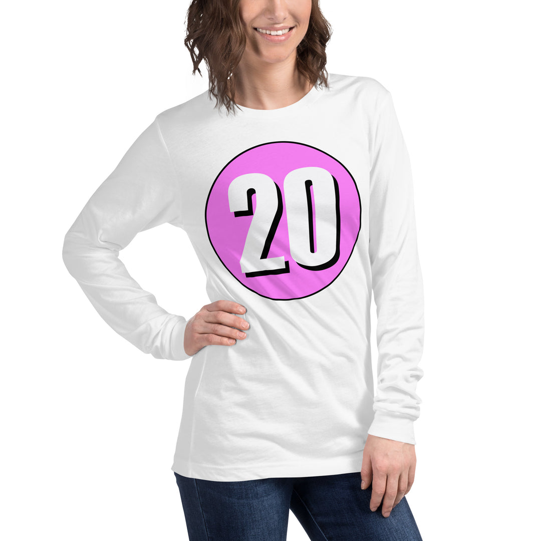 Unisex Long Sleeve Tee: White on Pink 20