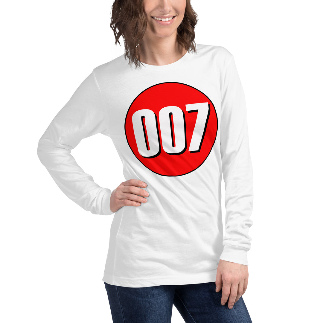 Unisex Long Sleeve Tee: White on Red 007