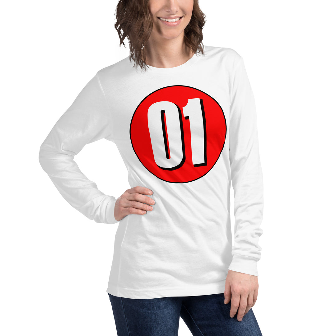 Unisex Long Sleeve Tee: White on Red 01