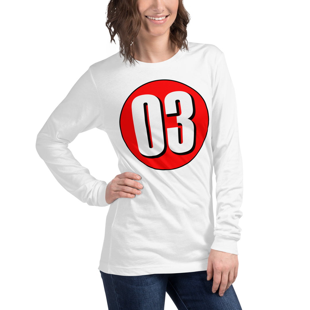 Unisex Long Sleeve Tee: White on Red 03