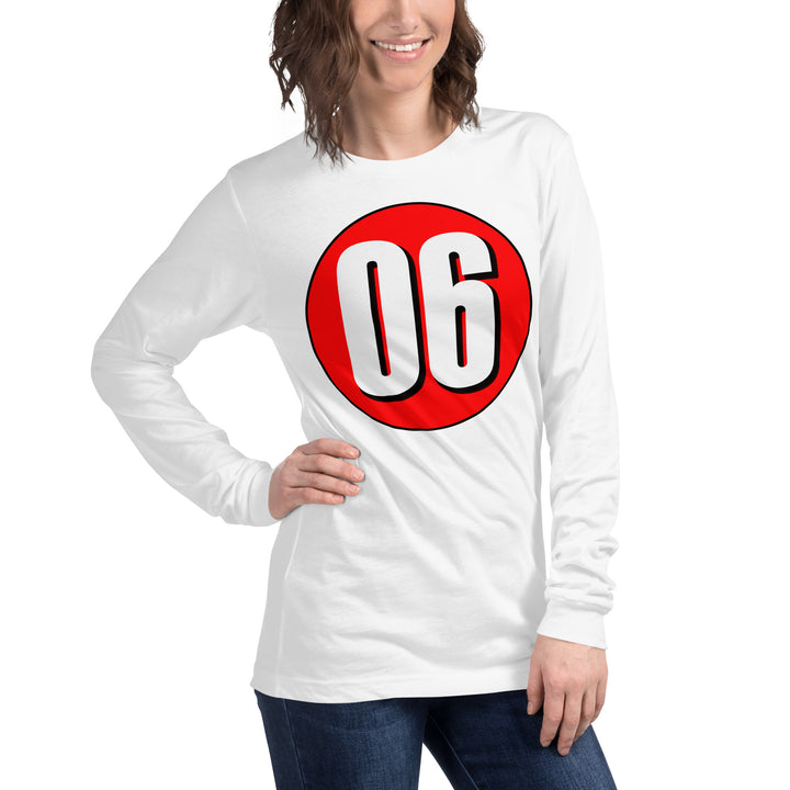 Unisex Long Sleeve Tee: White on Red 06