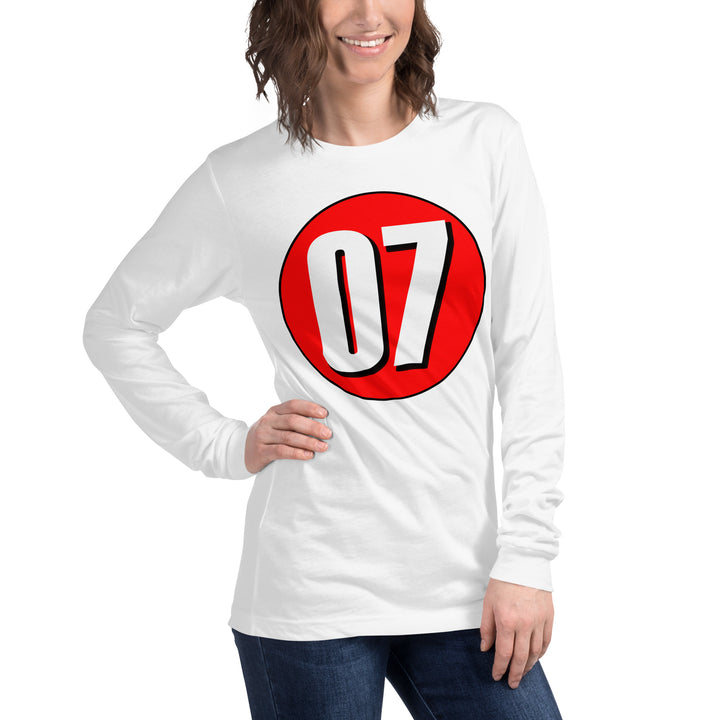 Unisex Long Sleeve Tee: White on Red 07