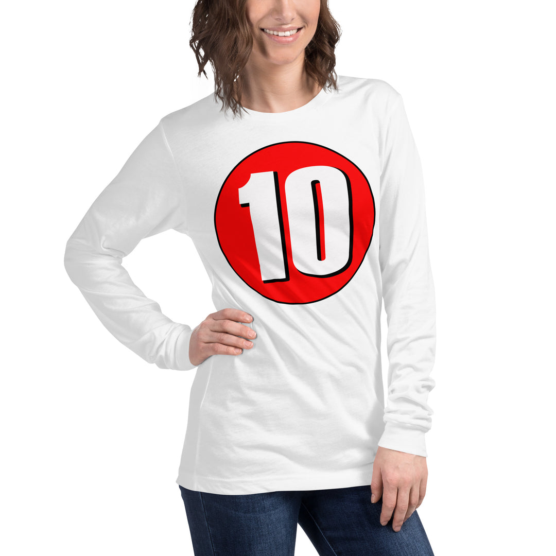 Unisex Long Sleeve Tee: White on Red 10