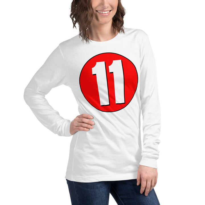 Unisex Long Sleeve Tee: White on Red 11