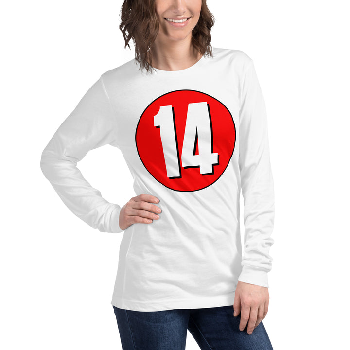 Unisex Long Sleeve Tee: White on Red 14