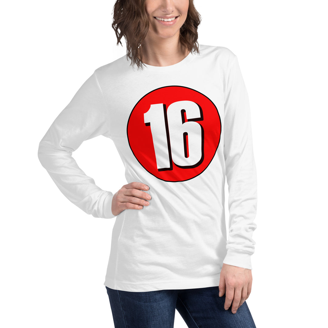 Unisex Long Sleeve Tee: White on Red 16