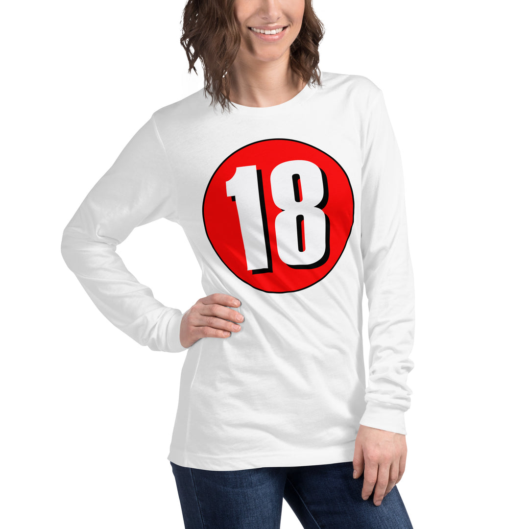 Unisex Long Sleeve Tee: White on Red 18