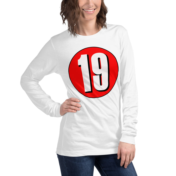 Unisex Long Sleeve Tee: White on Red 19