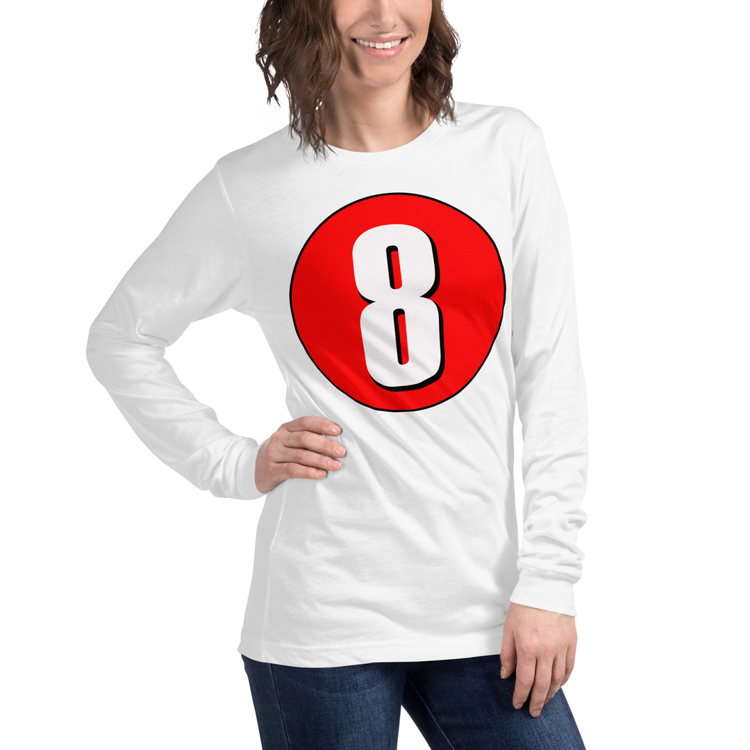 Unisex Long Sleeve Tee: White on Red 8