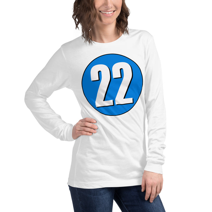 Unisex Long Sleeve Tee: White on Blue 22