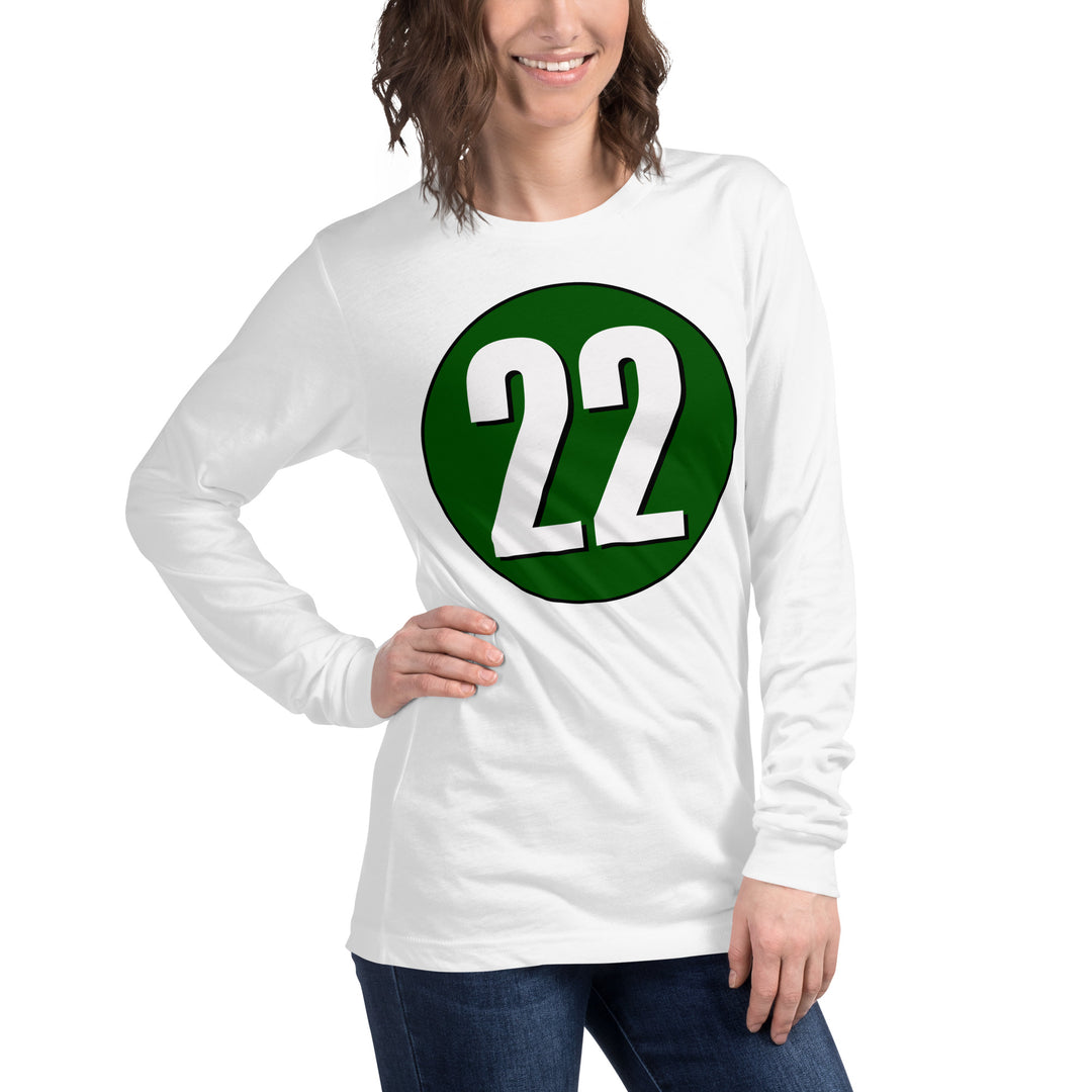 Unisex Long Sleeve Tee: White on Hunter Green 22