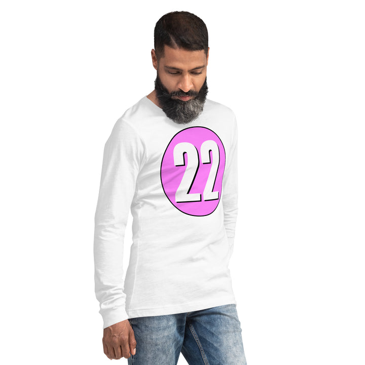 Unisex Long Sleeve Tee: White on Pink 22