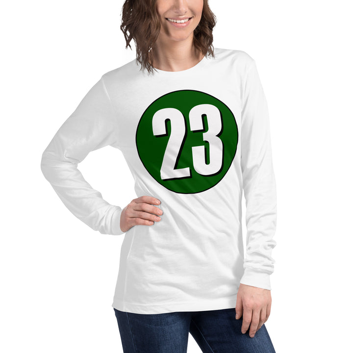 Unisex Long Sleeve Tee: White on Hunter Green 23