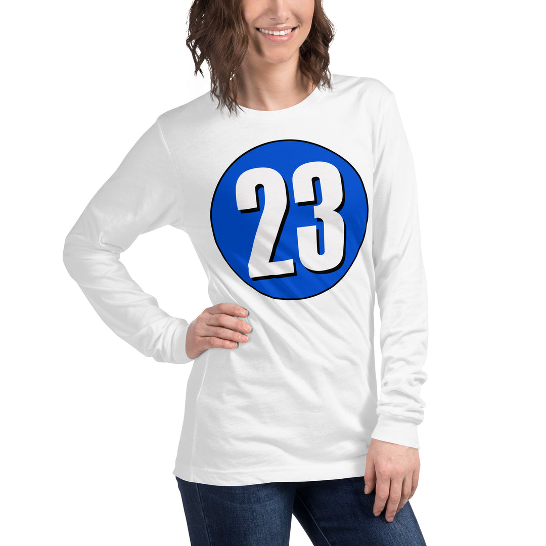 Unisex Long Sleeve Tee: White on Periwinkle 23