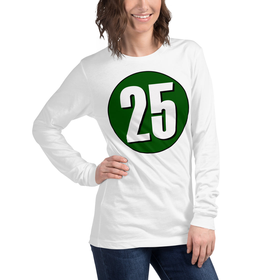 Unisex Long Sleeve Tee: White on Hunter Green 25