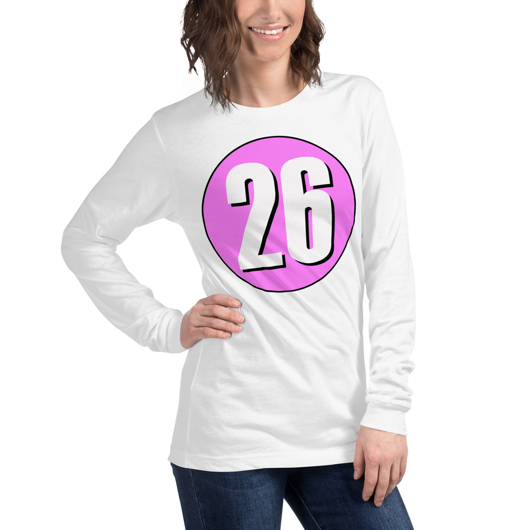 Unisex Long Sleeve Tee: White on Pink 26