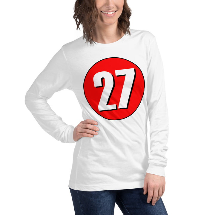 Unisex Long Sleeve Tee: White on Red 27