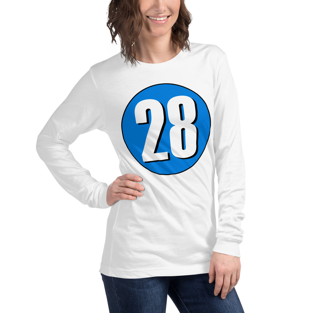 Unisex Long Sleeve Tee: White on Blue 28