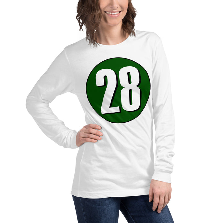 Unisex Long Sleeve Tee: White on Hunter Green 28