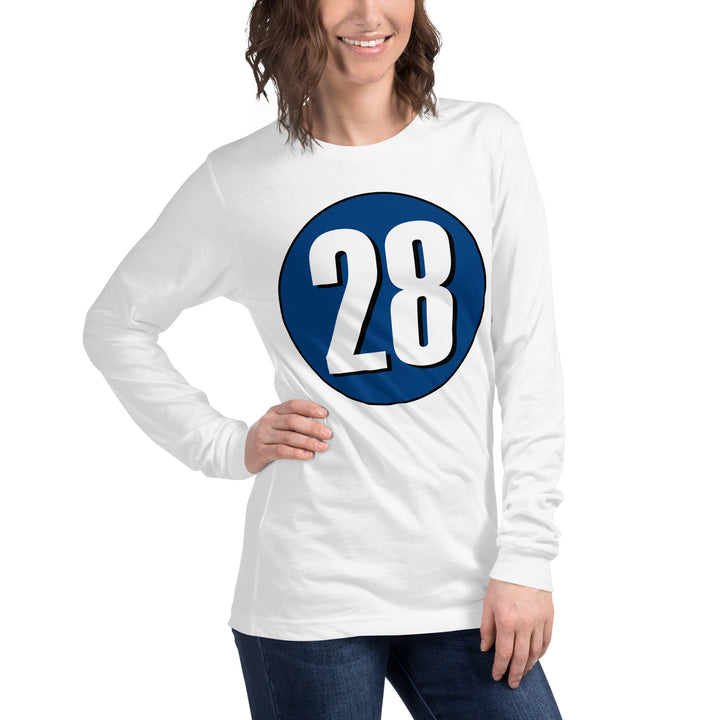 Unisex Long Sleeve Tee: White on Navy Blue 28