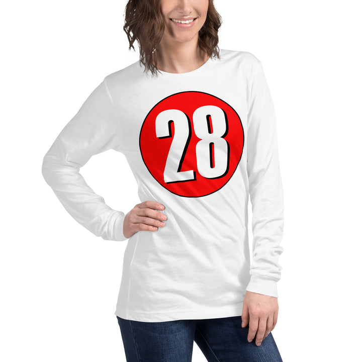 Unisex Long Sleeve Tee: White on Red 28