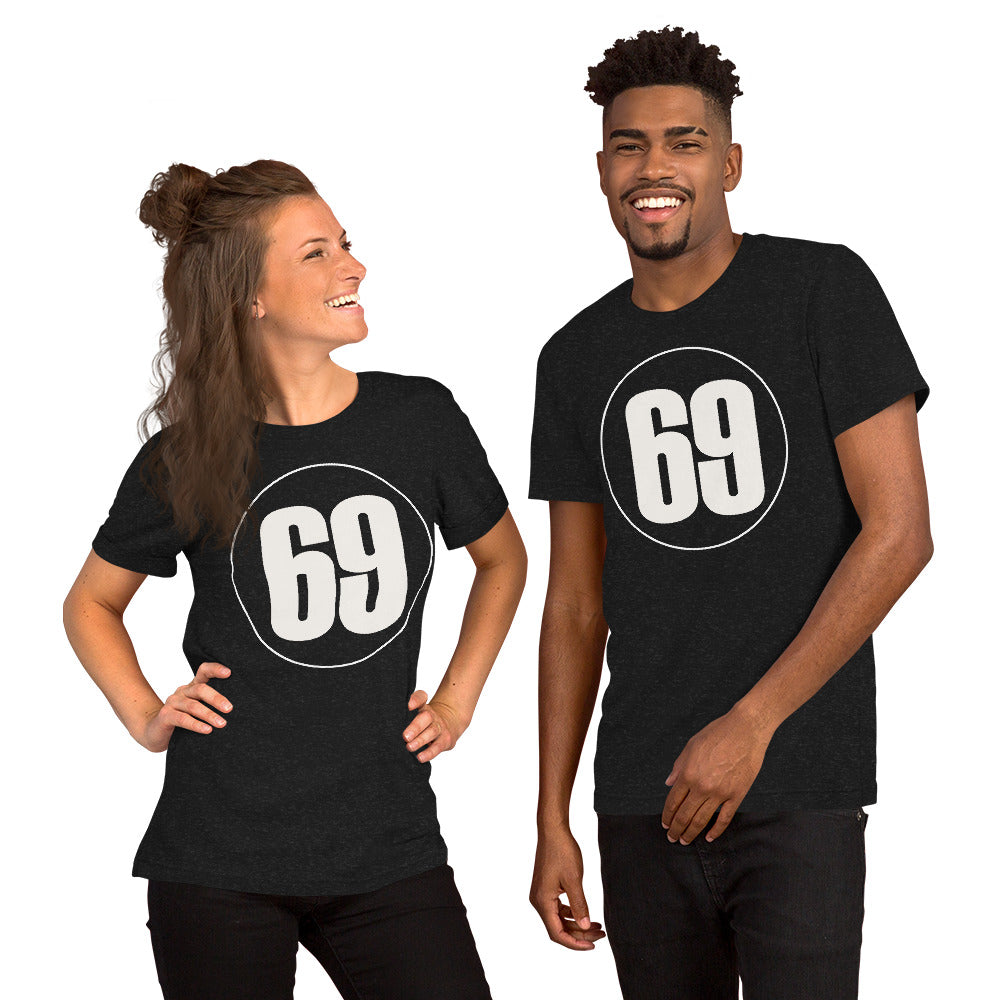 Unisex t-shirt: White on Black 69