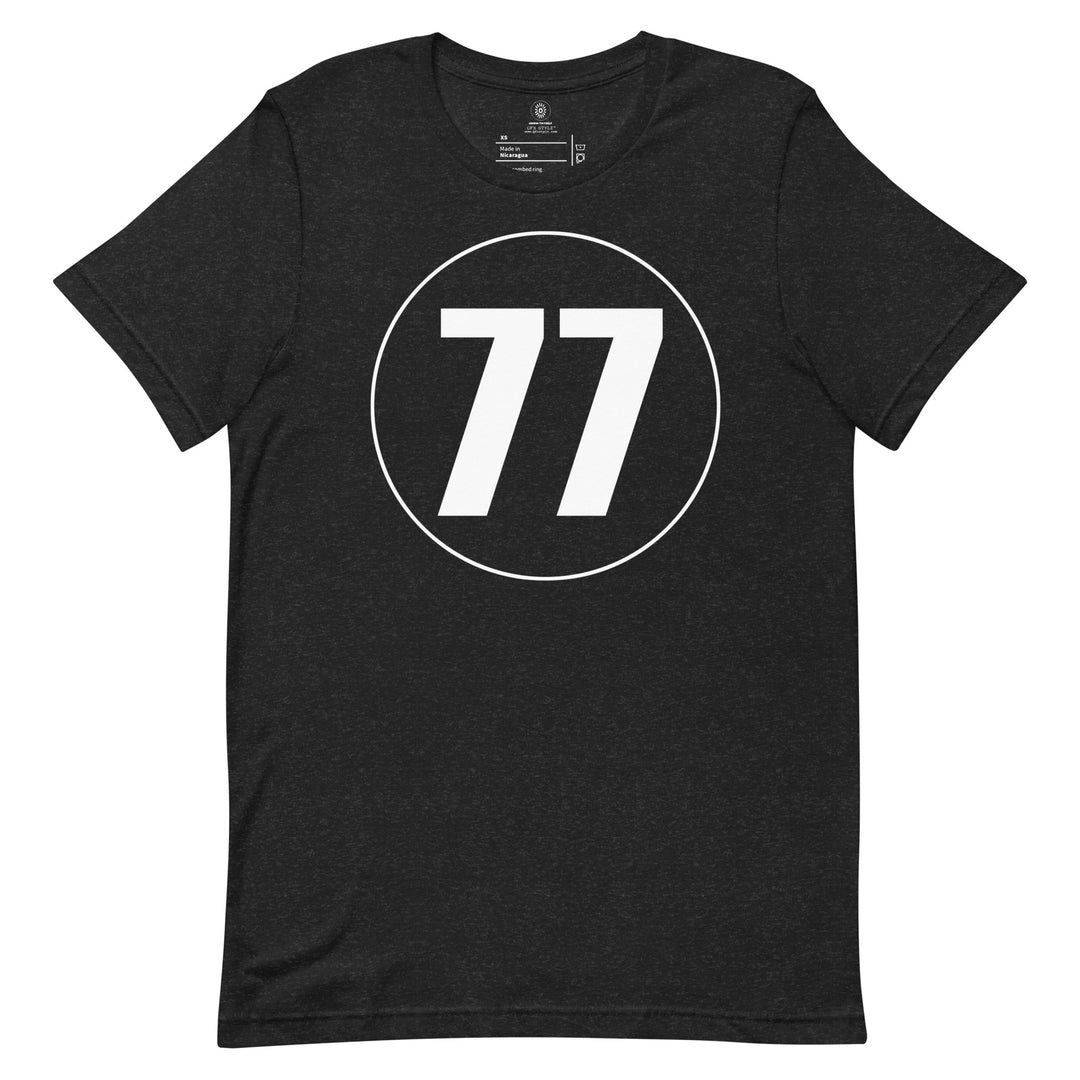 Unisex t-shirt: White on Black 77