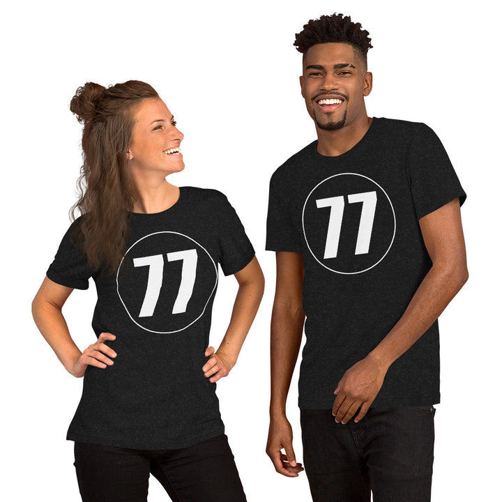 Unisex t-shirt: White on Black 77