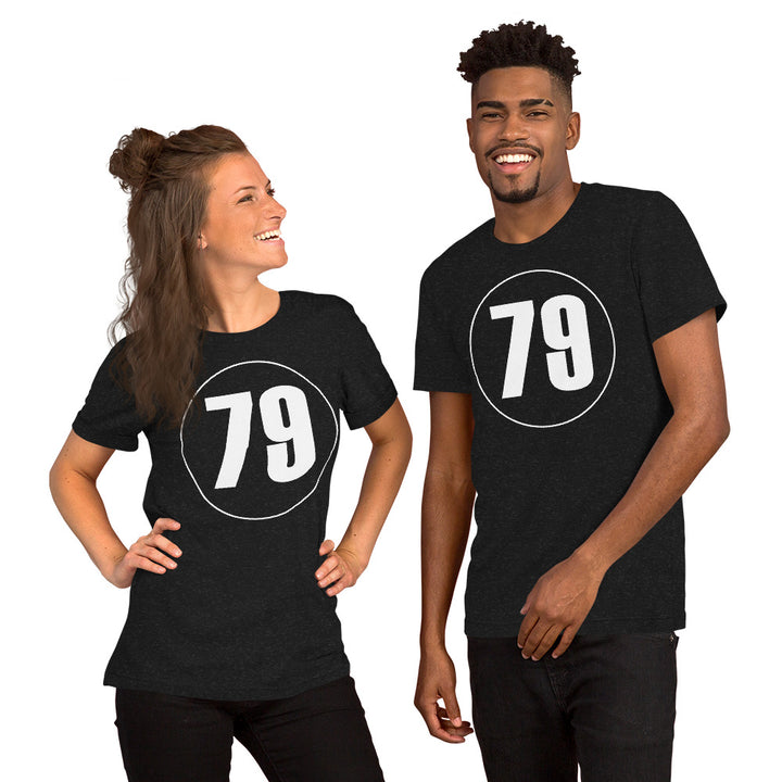 Unisex t-shirt: White on Black 79