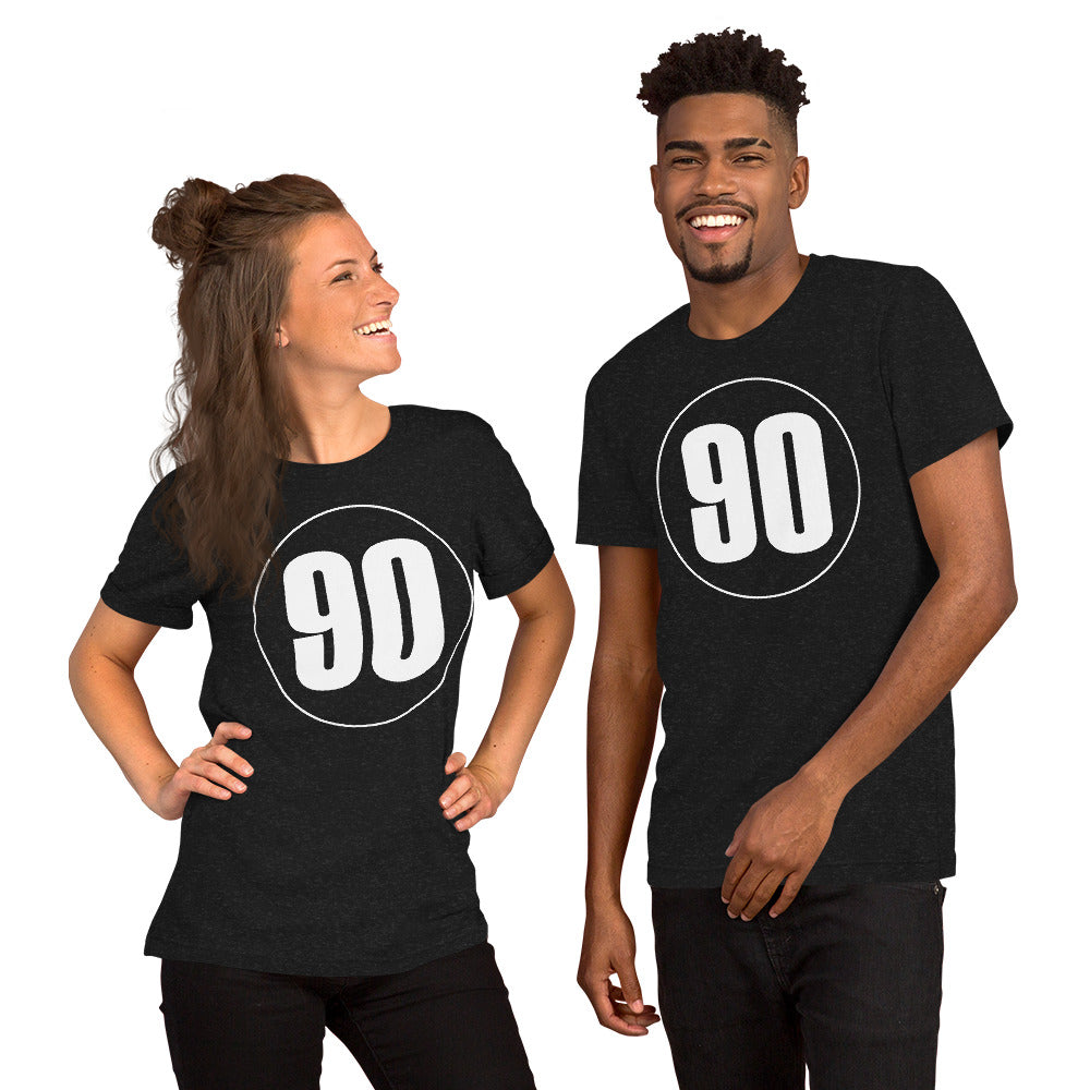 Unisex t-shirt: White on Black 90