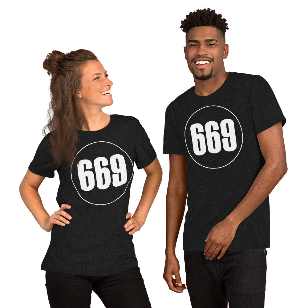 Unisex t-shirt: White on Black 669