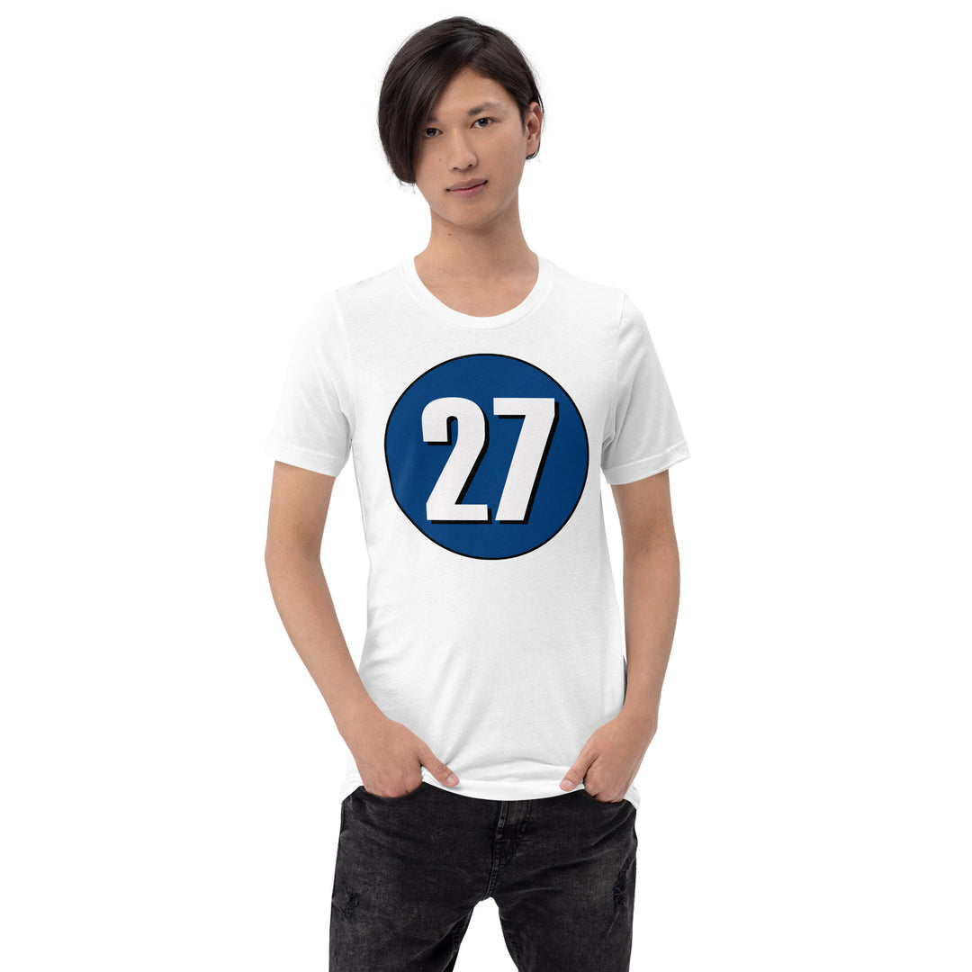 Unisex t-shirt: White on Navy Blue 27