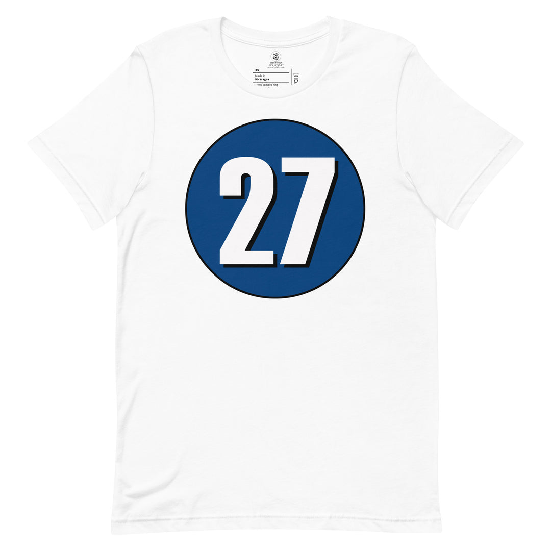 Unisex t-shirt: White on Navy Blue 27