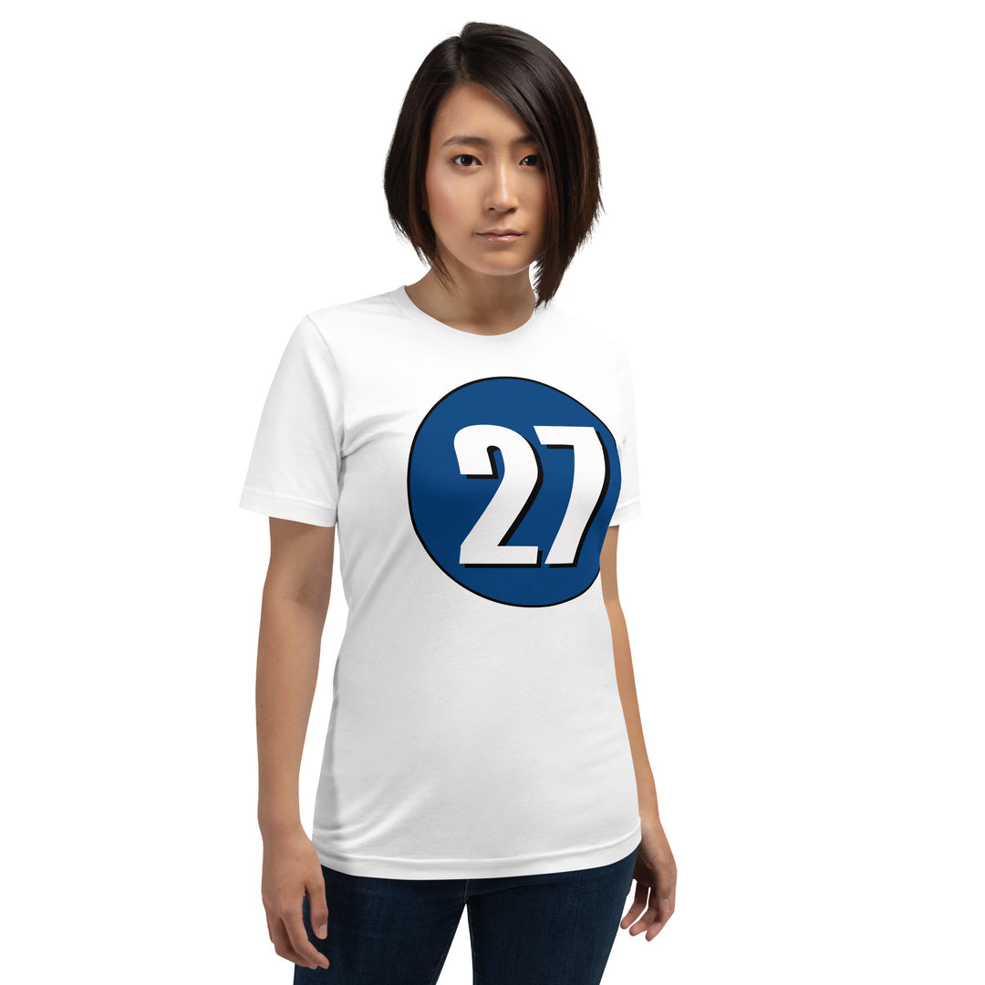 Unisex t-shirt: White on Navy Blue 27