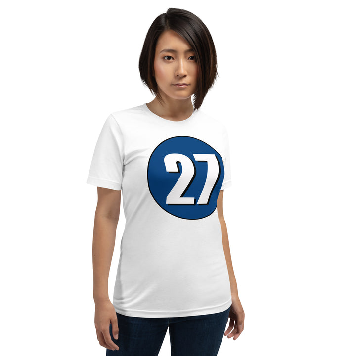 Unisex t-shirt: White on Navy Blue 27