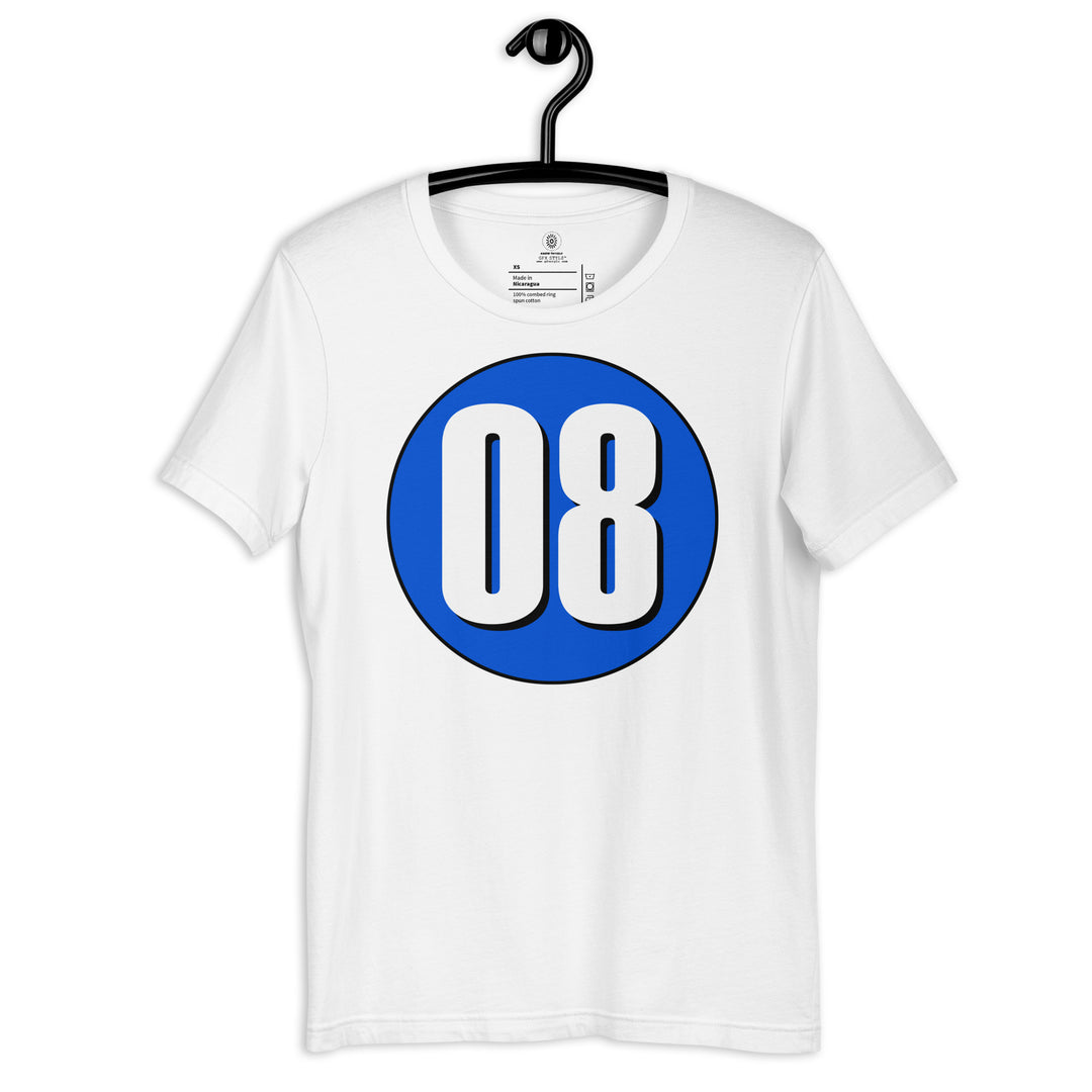 Unisex t-shirt: White on Periwinkle 08