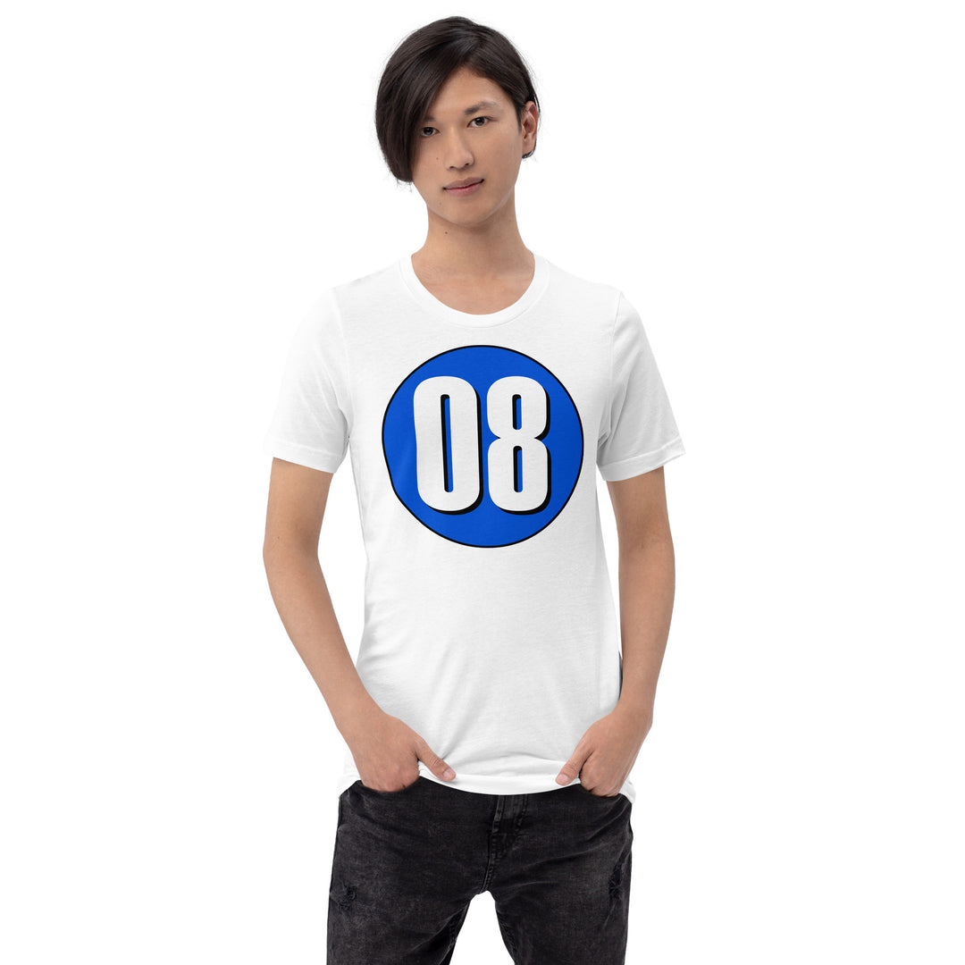 Unisex t-shirt: White on Periwinkle 08