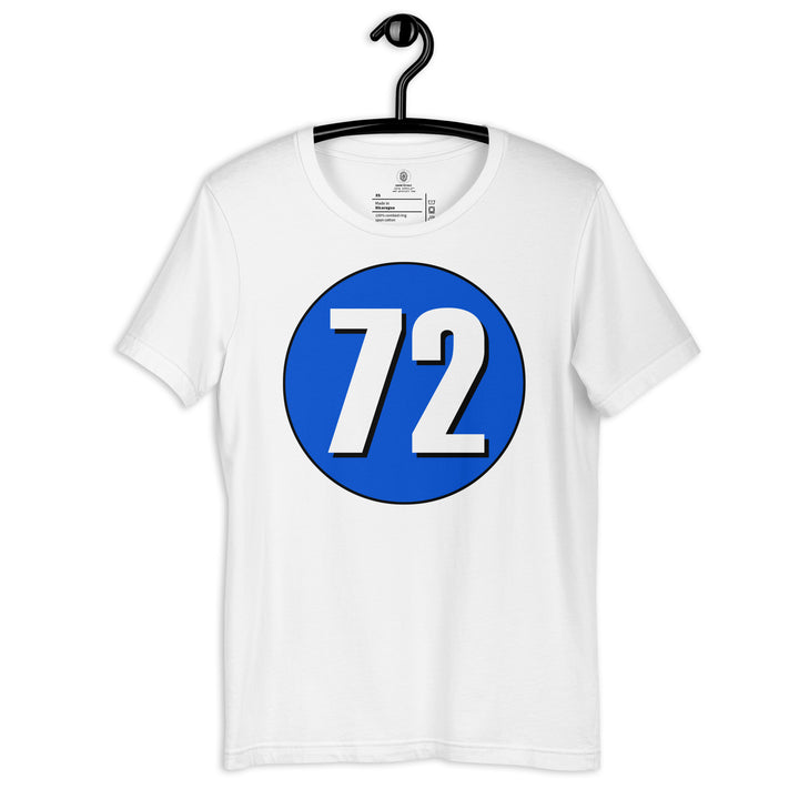 Unisex t-shirt: White on Periwinkle 72