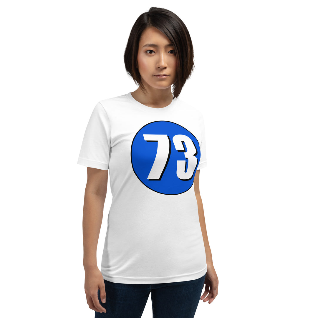 Unisex t-shirt: White on Periwinkle 73