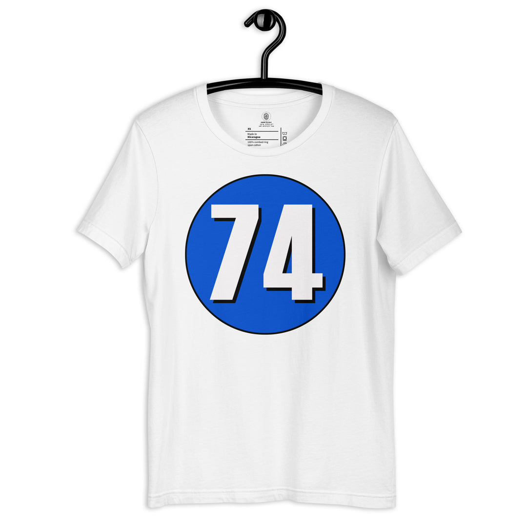 Unisex t-shirt: White on Periwinkle 74