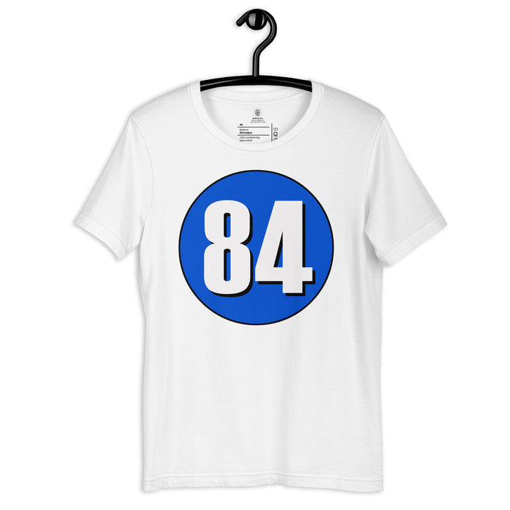 Unisex t-shirt: White on Periwinkle 84