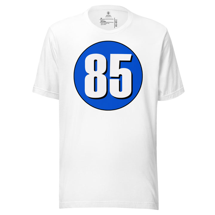 Unisex t-shirt: White on Periwinkle 85