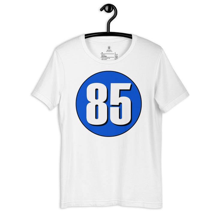 Unisex t-shirt: White on Periwinkle 85