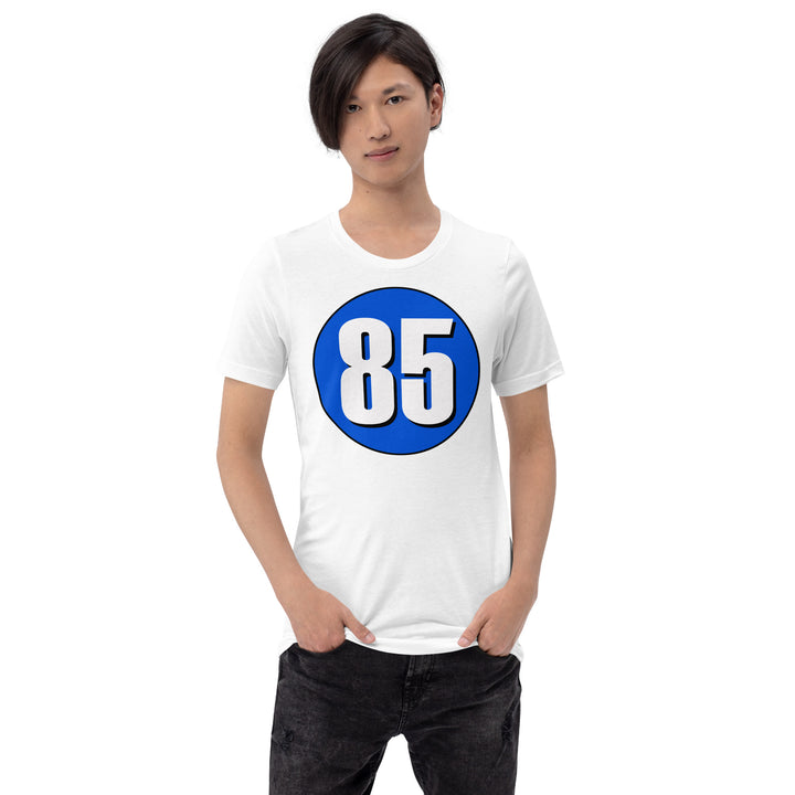 Unisex t-shirt: White on Periwinkle 85