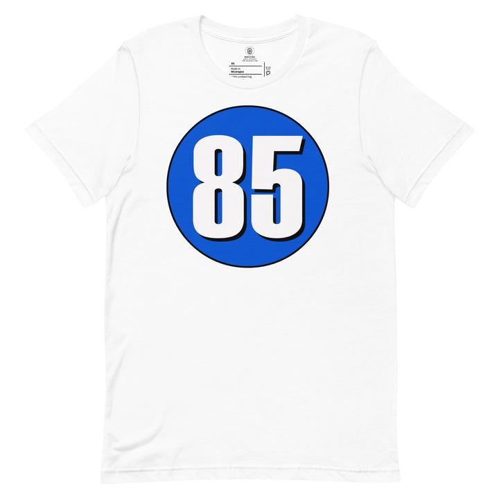 Unisex t-shirt: White on Periwinkle 85